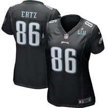 Load image into Gallery viewer, Women's Zach Ertz Black Philadelphia Eagles Super Bowl LII Bound Patch Game Event Jersey 2019