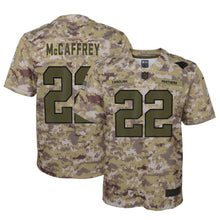 Load image into Gallery viewer, Youth Carolina Panthers Christian McCaffrey Nike Camo Salute to Service Game Jersey